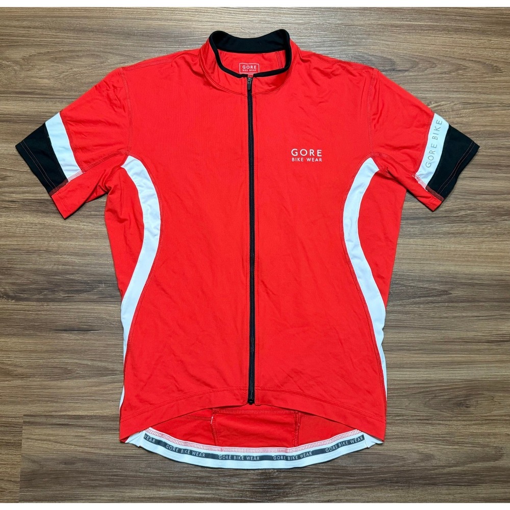 Gore Bike Wear Mens Cycling Jersey Red White Short Sleeve Full Zip Size L
